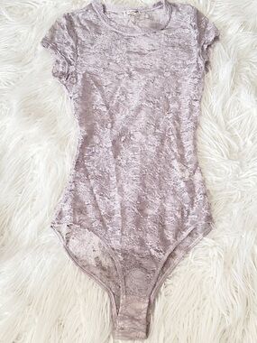Free People Lavender Lace Short Sleeve Bodysuit